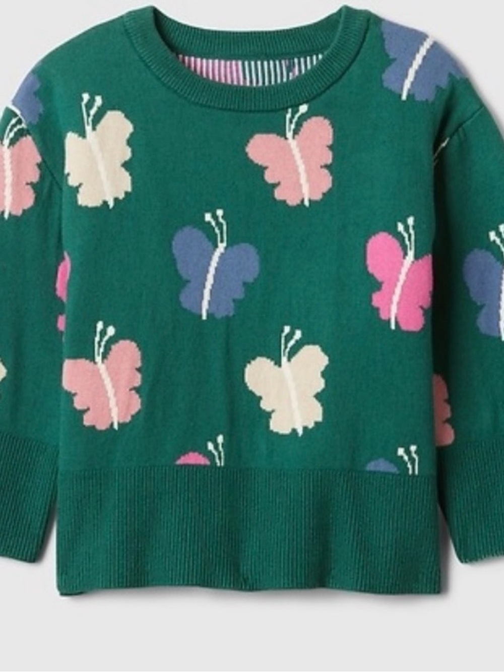 Baby Gap Girls Green Butterfly Knit Sweater 12-18M Pink & White Accent